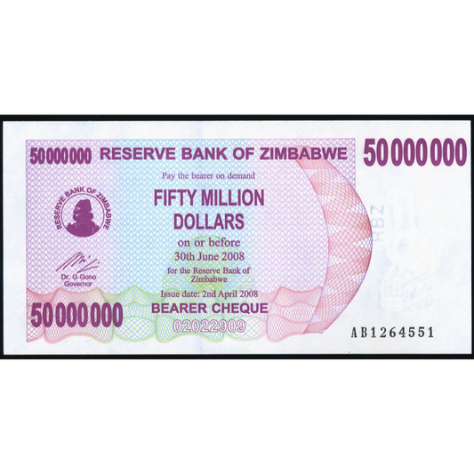 ZIMBABWE P.57 2008 50,000,000 (50m) Dollars UNC