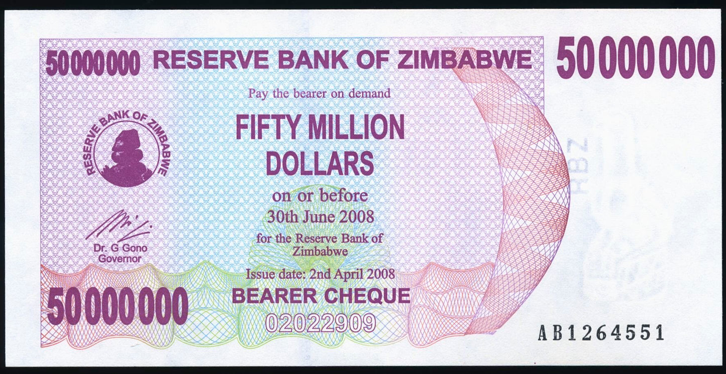 ZIMBABWE P.57 2008 50,000,000 (50m) Dollars UNC