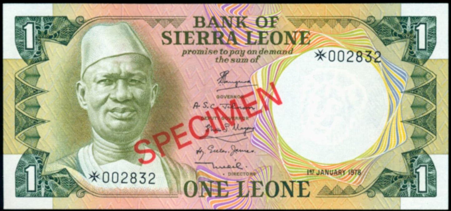 SIERRA LEONE P.9s, 10s, 11s, 12s set of four specimen 1979 UNC banknotes