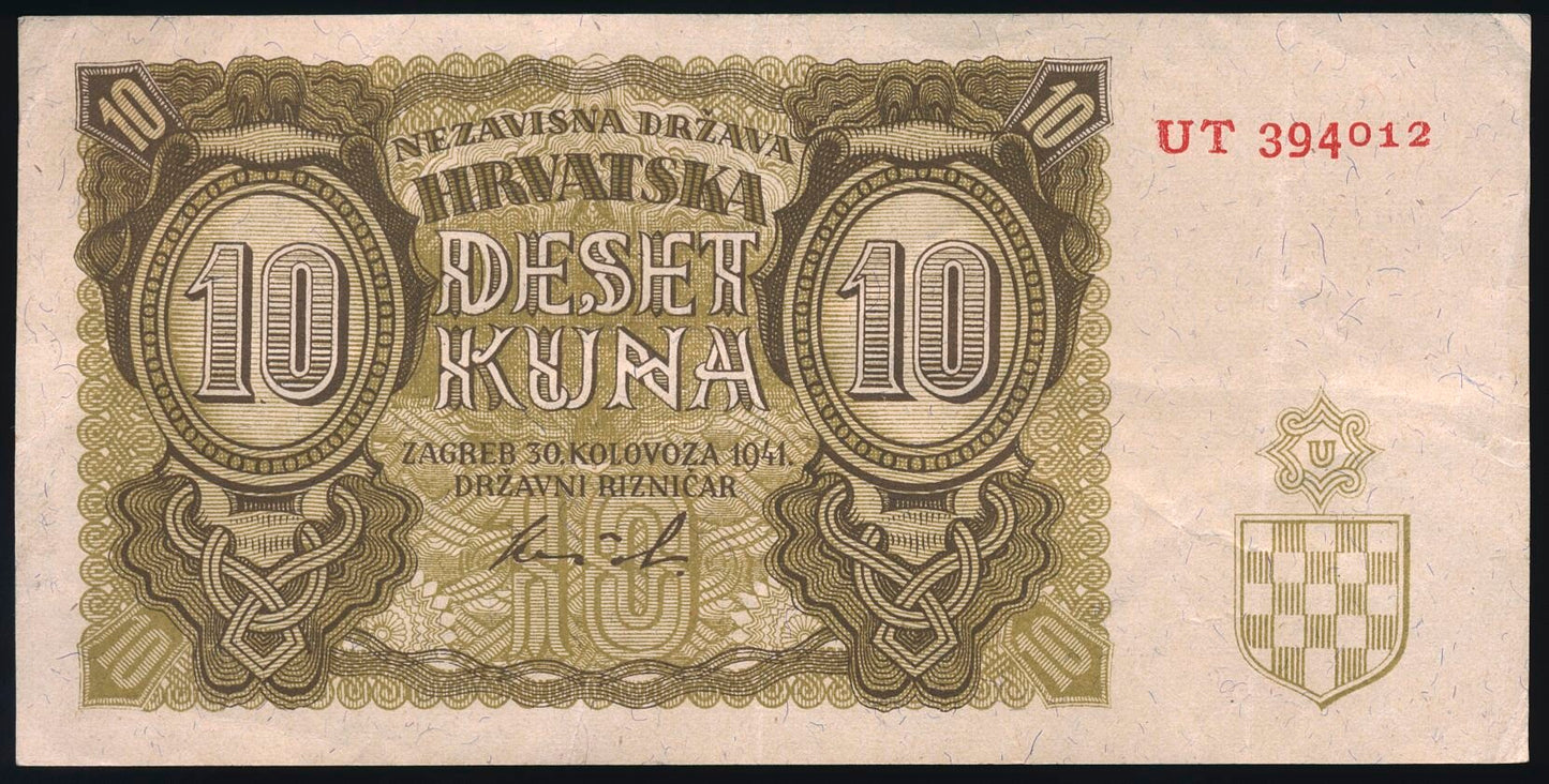 CROATIA P.5b 1941 10 Kuna NEF