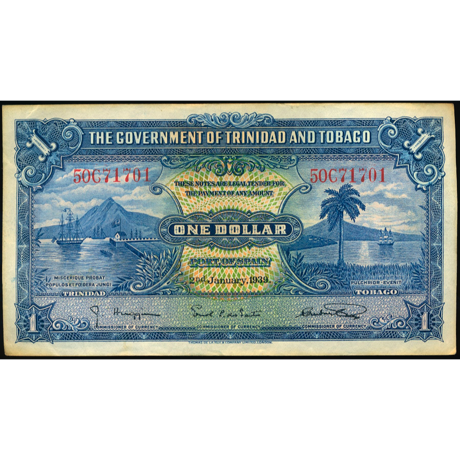 TRINIDAD & TOBAGO P.5b 1939 1 Dollar GVF