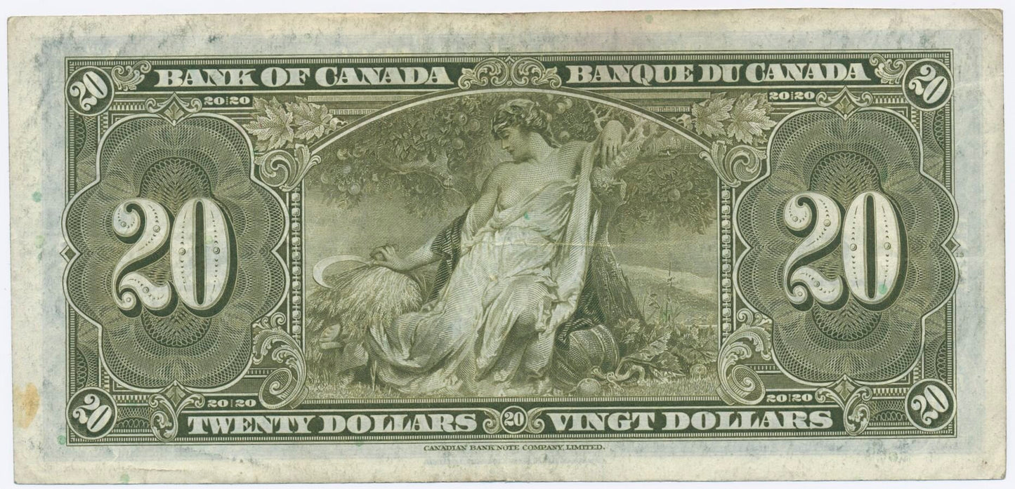 CANADA P.62c 1937 $20 Coyne, Towers VF J/E