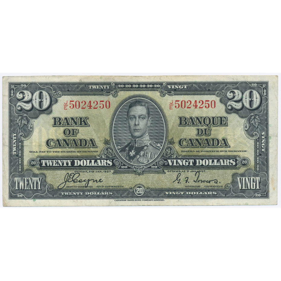 CANADA P.62c 1937 $20 Coyne, Towers VF J/E