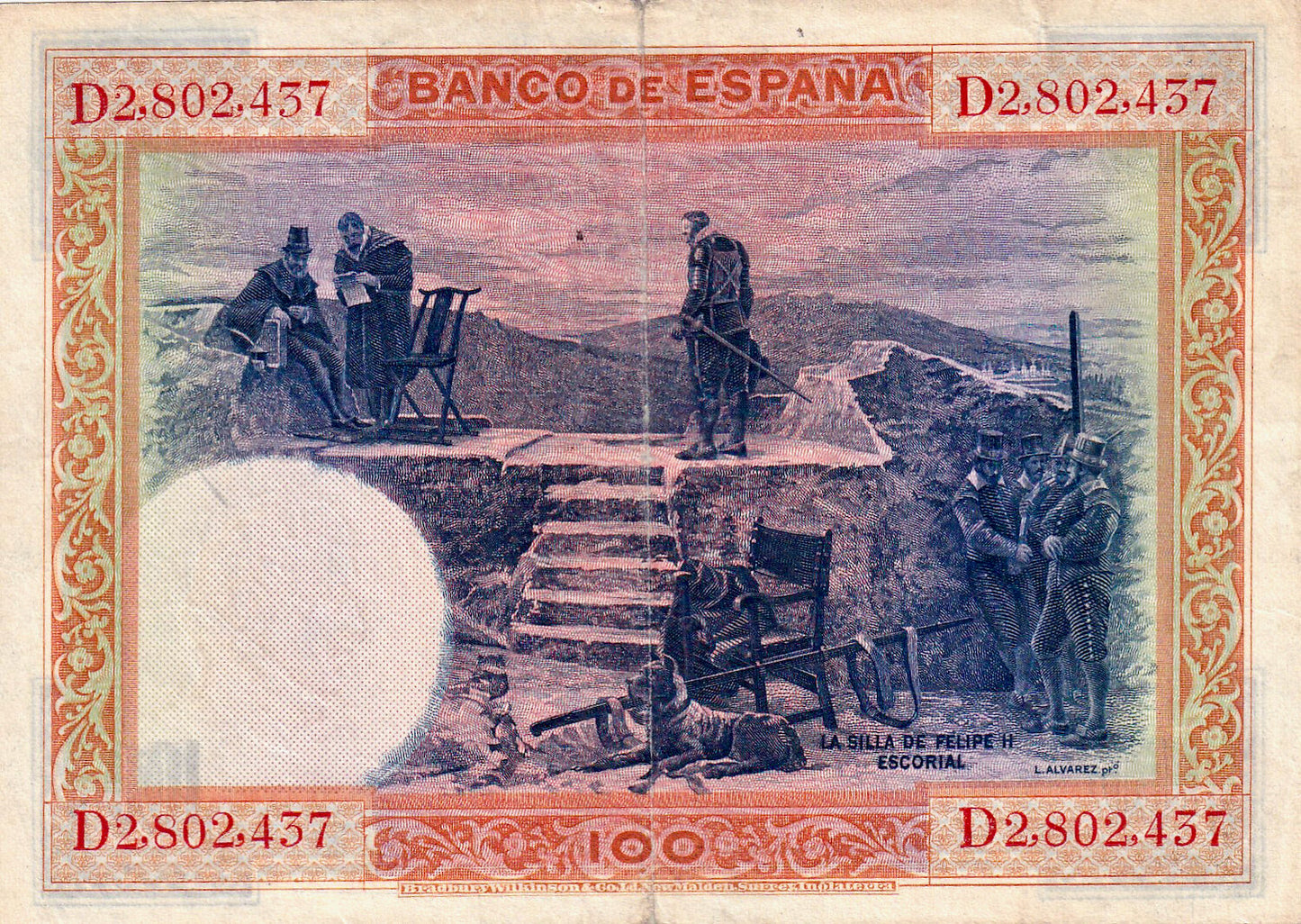 SPAIN P.69c 1925 100 Peseta GEF
