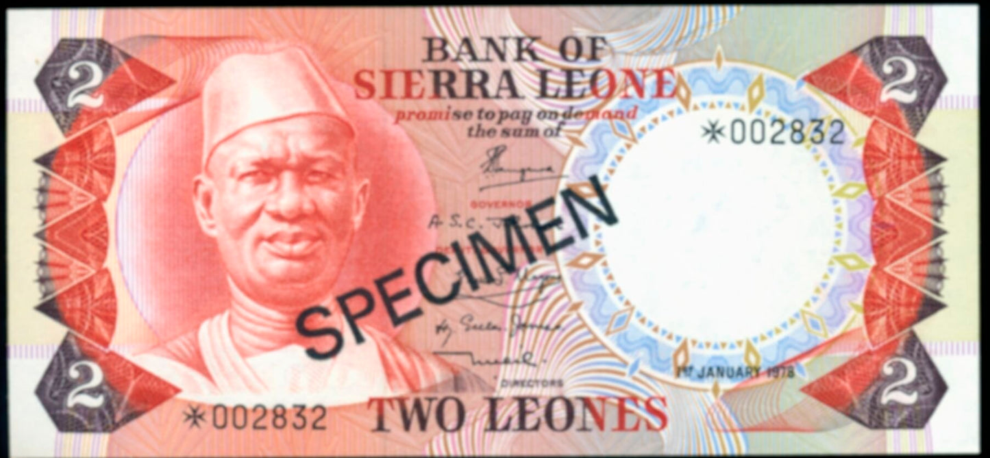 SIERRA LEONE P.9s, 10s, 11s, 12s set of four specimen 1979 UNC banknotes