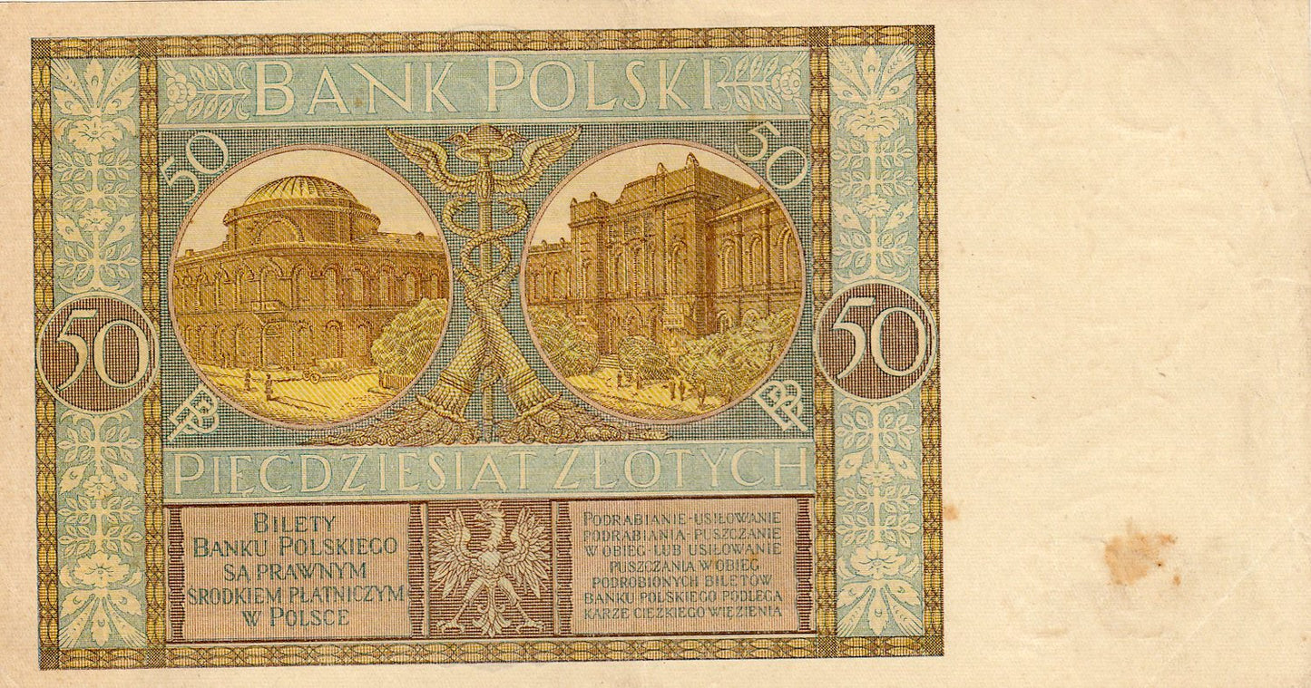 POLAND P.71 1929 50 Złotych EF