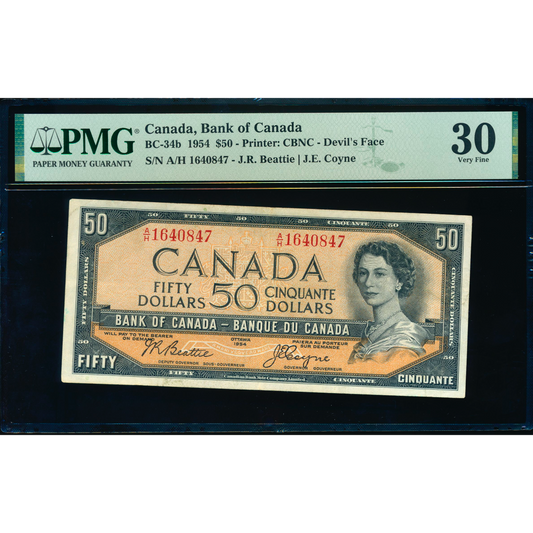 CANADA P.71b BC-34b 1954 $50 Beattie, Coyne A/H VF 30