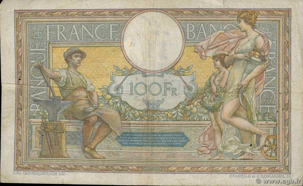 FRANCE P.71c 1923 100Fr Platet Aupetit F