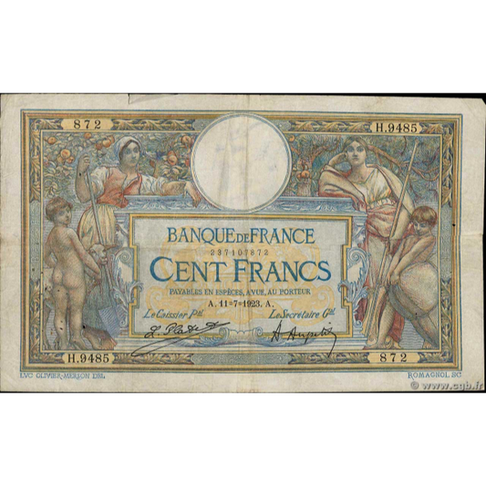 FRANCE P.71c 1923 100Fr Platet Aupetit F