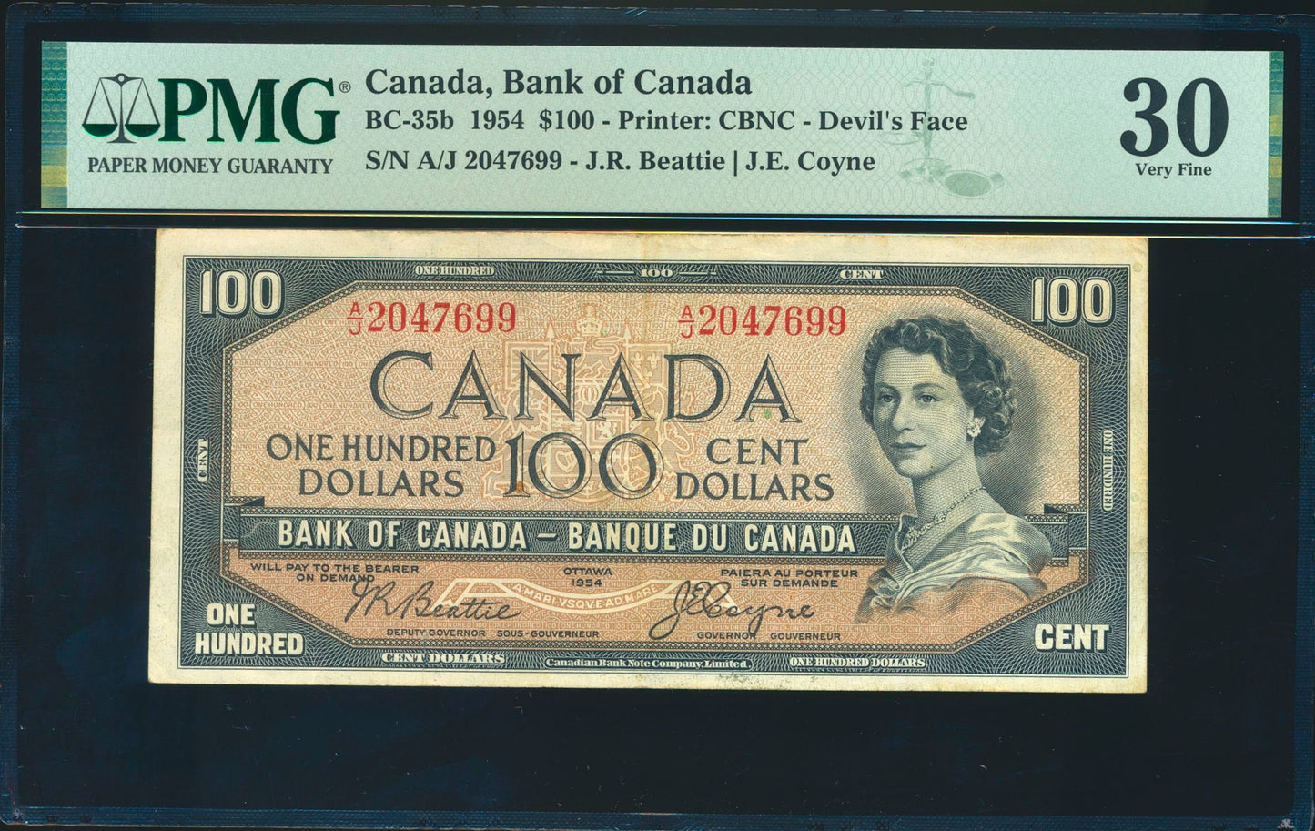 CANADA P.72b BC-35b 1954 $100 Beattie, Coyne A/J VF 30