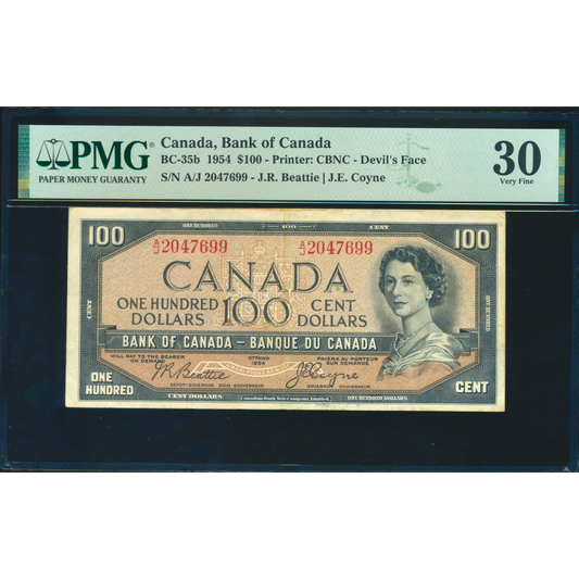 CANADA P.72b BC-35b 1954 $100 Beattie, Coyne A/J VF 30