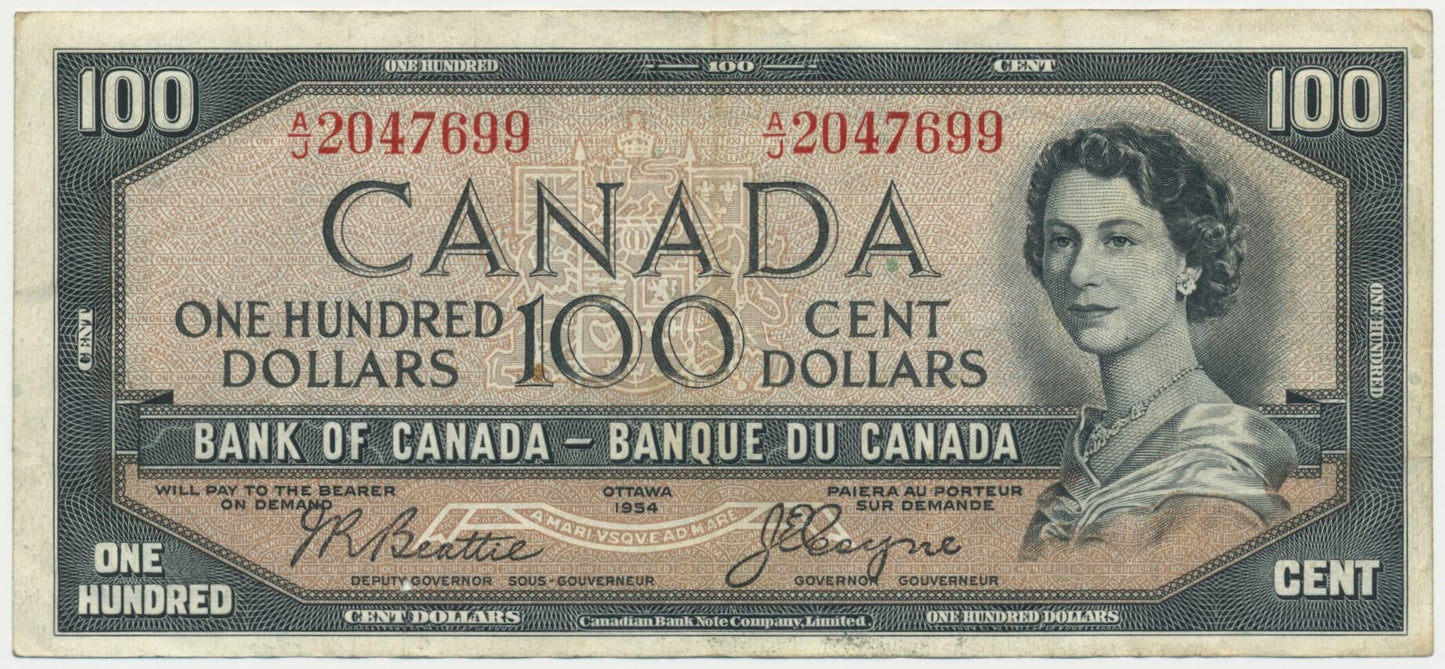 CANADA P.72b BC-35b 1954 $100 Beattie, Coyne A/J VF 30