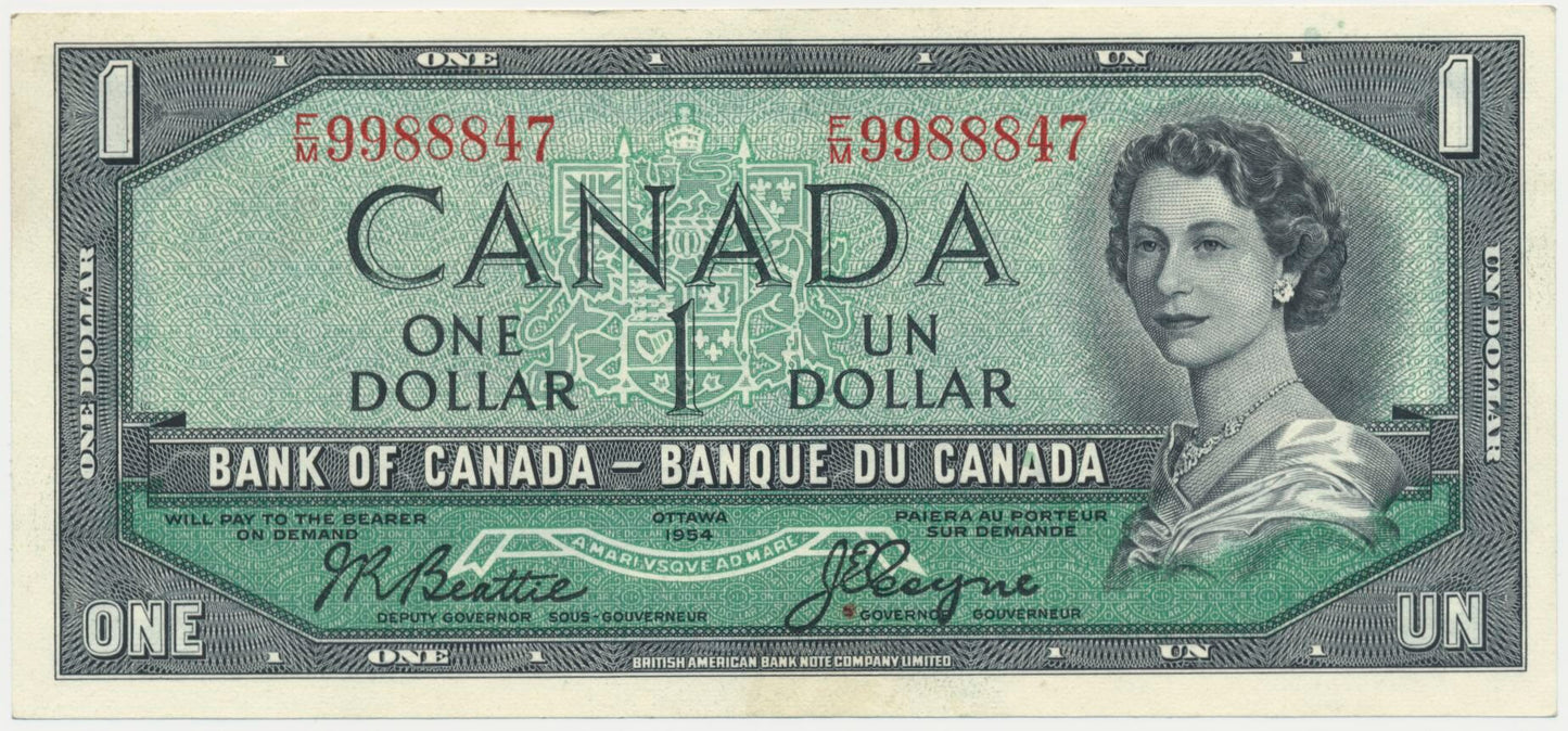 CANADA P.75a 1954 $1 Beattie, Coyne EF F/M