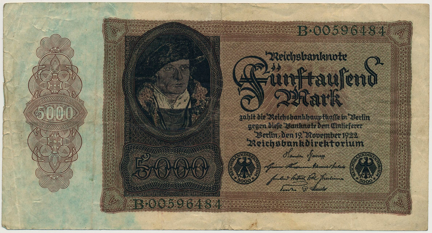 GERMANY P.78 1922 5,000 Mark GF