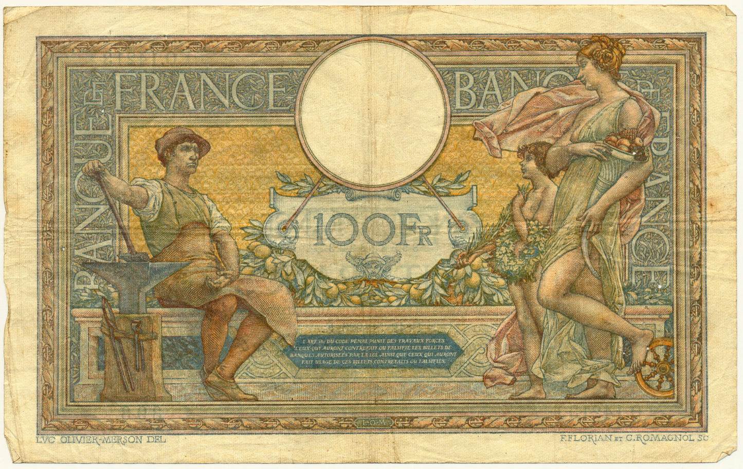 FRANCE P.78a France 1926 100Fr Platet, Aupetit NVF