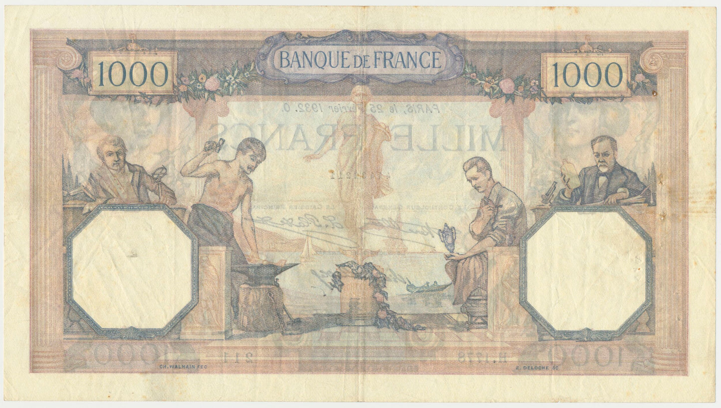 FRANCE P.79b 1932 1000Fr Rousseau, Platet, Strohl GVF