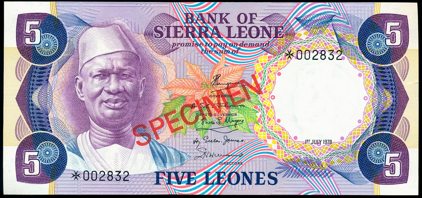 SIERRA LEONE P.9s, 10s, 11s, 12s set of four specimen 1979 UNC banknotes