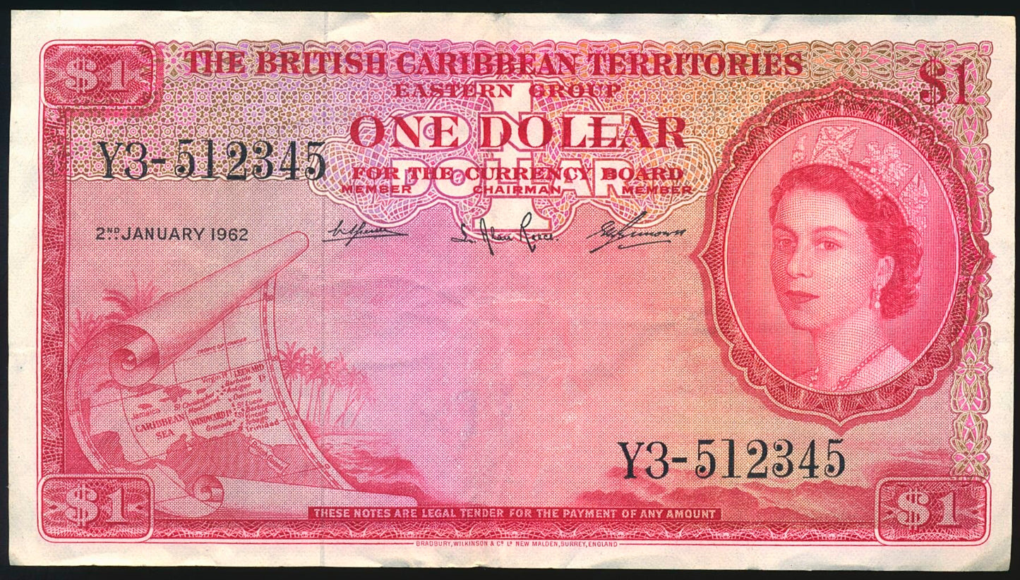 BRITISH CARBBEAN TERRITORIES P.7c 1962 $1 NEF