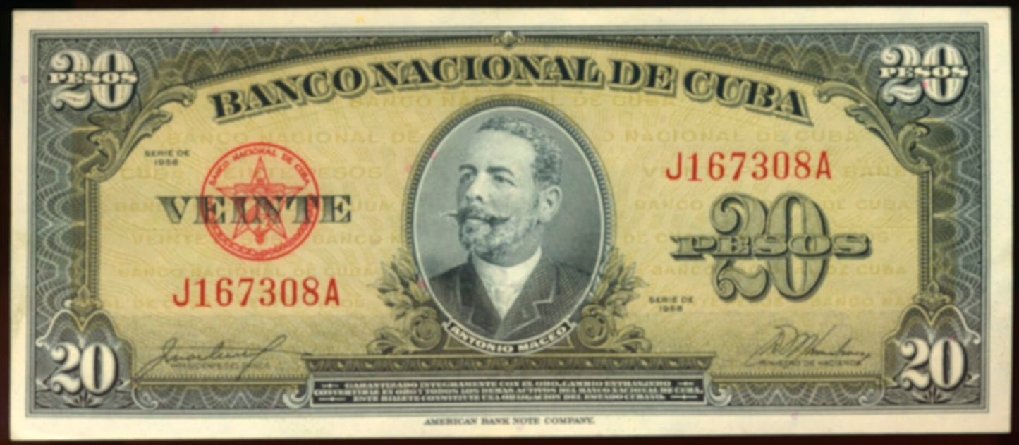 CUBA P.80b 1958 20 pesos UNC