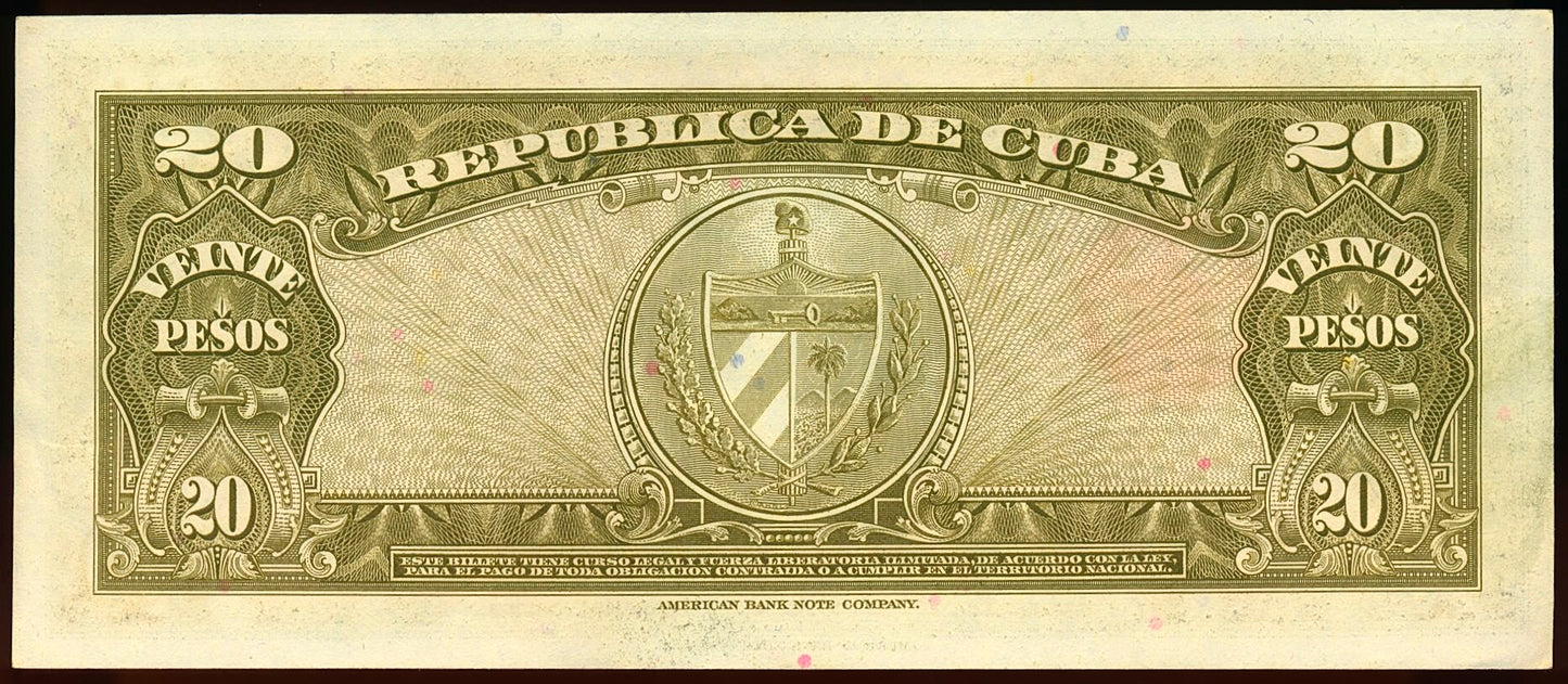 CUBA P.80b 1958 20 pesos UNC