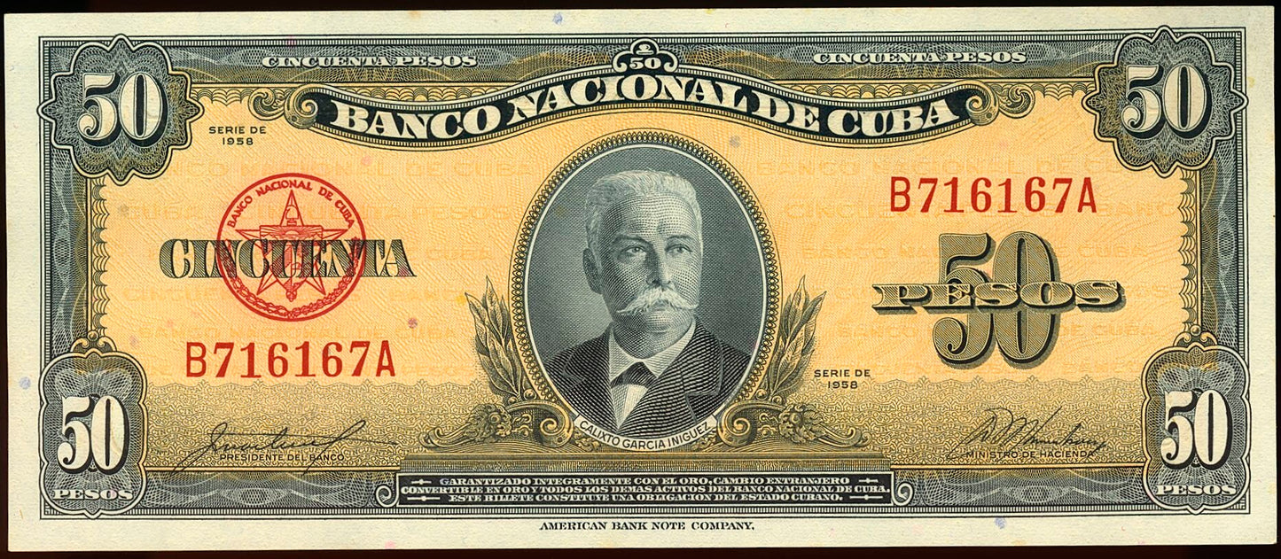 CUBA P.81b 1958 50 pesos UNC