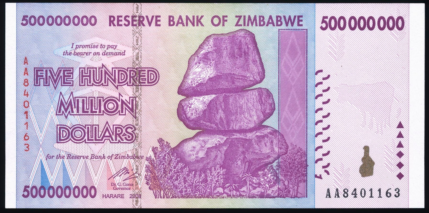 ZIMBABWE P.82 2008 500,000,000 (500m) Dollars UNC