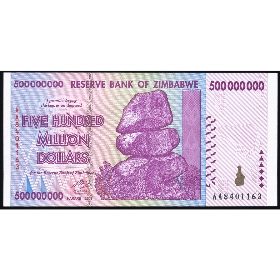 ZIMBABWE P.82 2008 500,000,000 (500m) Dollars UNC