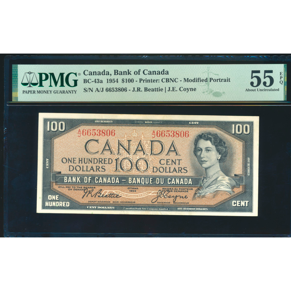 CANADA P.82a BC-43a 1954 $100 Beattie, Coyne EF A/J