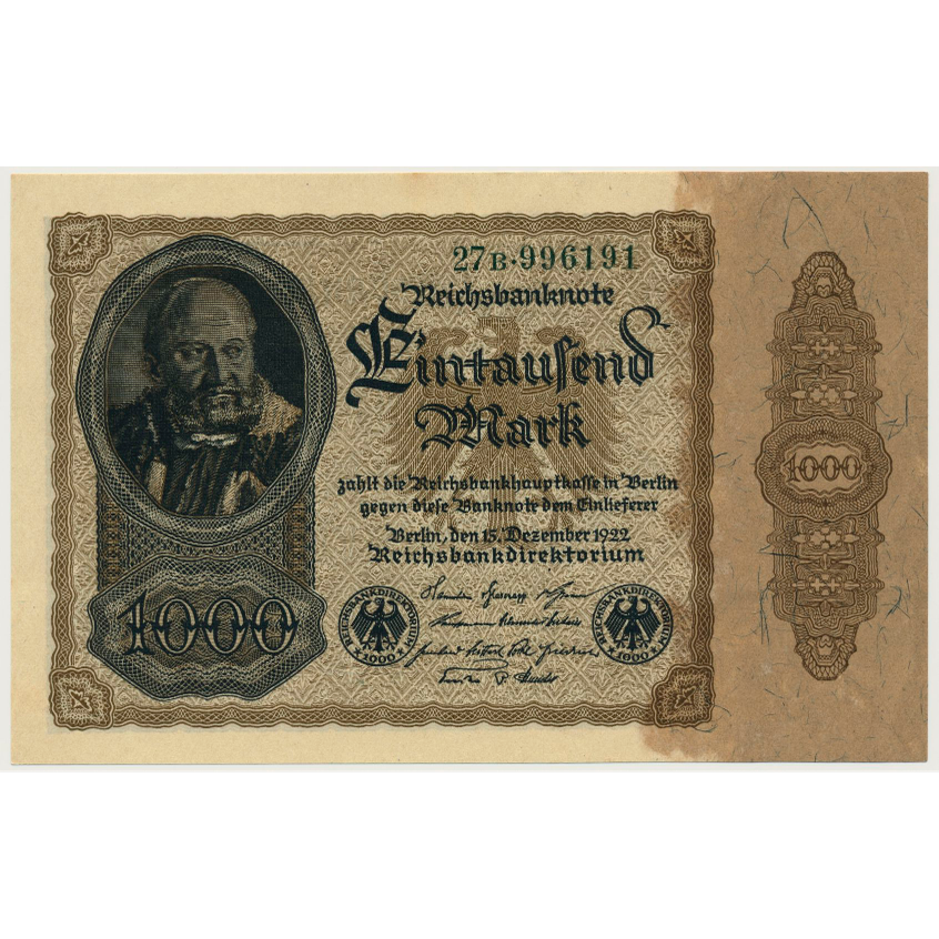 GERMANY P.82a 1922 1,000 Mark AUNC