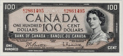 CANADA P.82b BC-43b 1954 $100 Beattie, Rasminsky Choice About UNC EPQ58