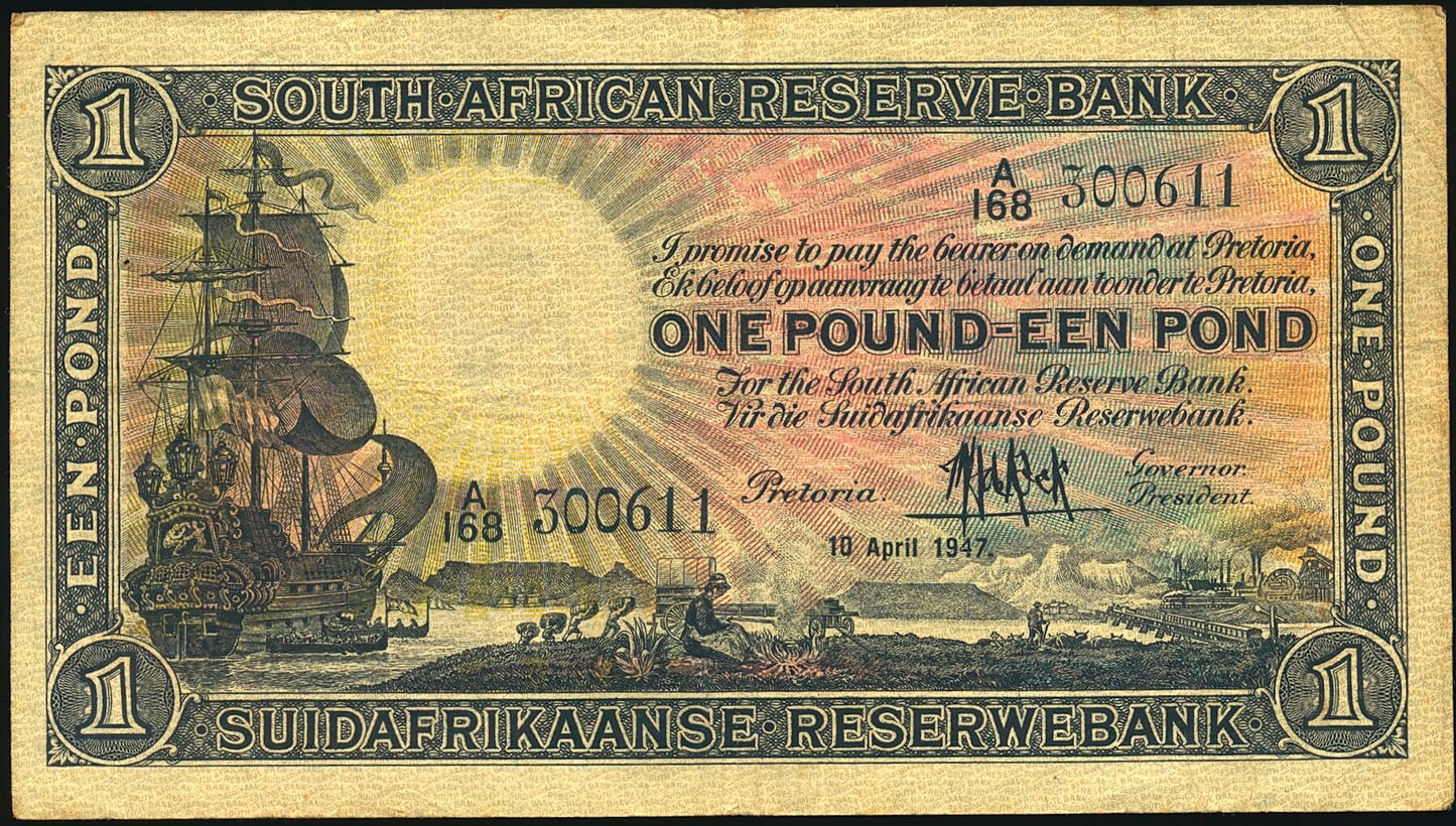 SOUTH AFRICA P.84f 1947 1 Pound NEF A/168