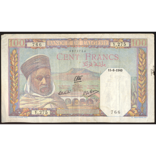 ALGERIA P.85 1940 100 Francs F
