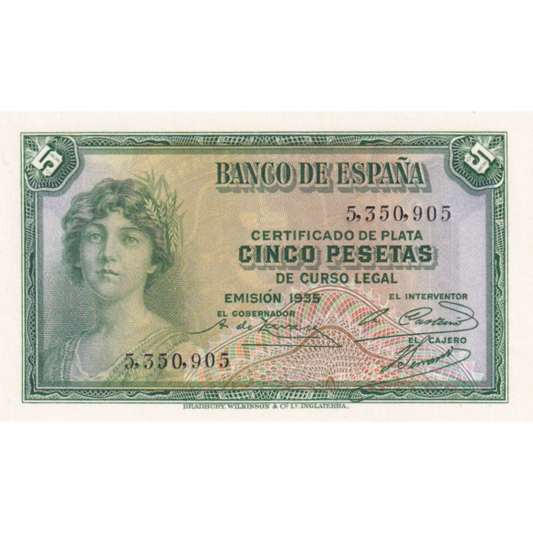 SPAIN P.85 1935 5 Peseta UNC