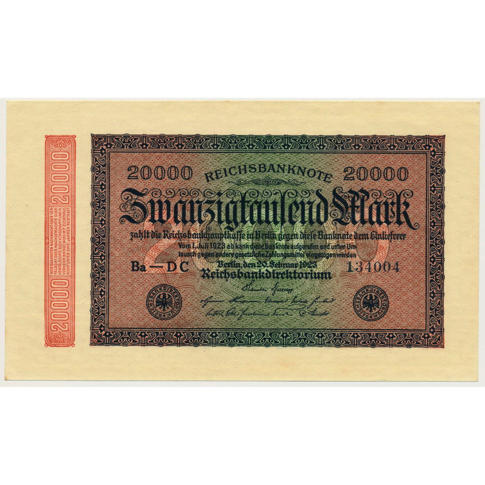 GERMANY P.85e 1923 20,000 Mark AUNC