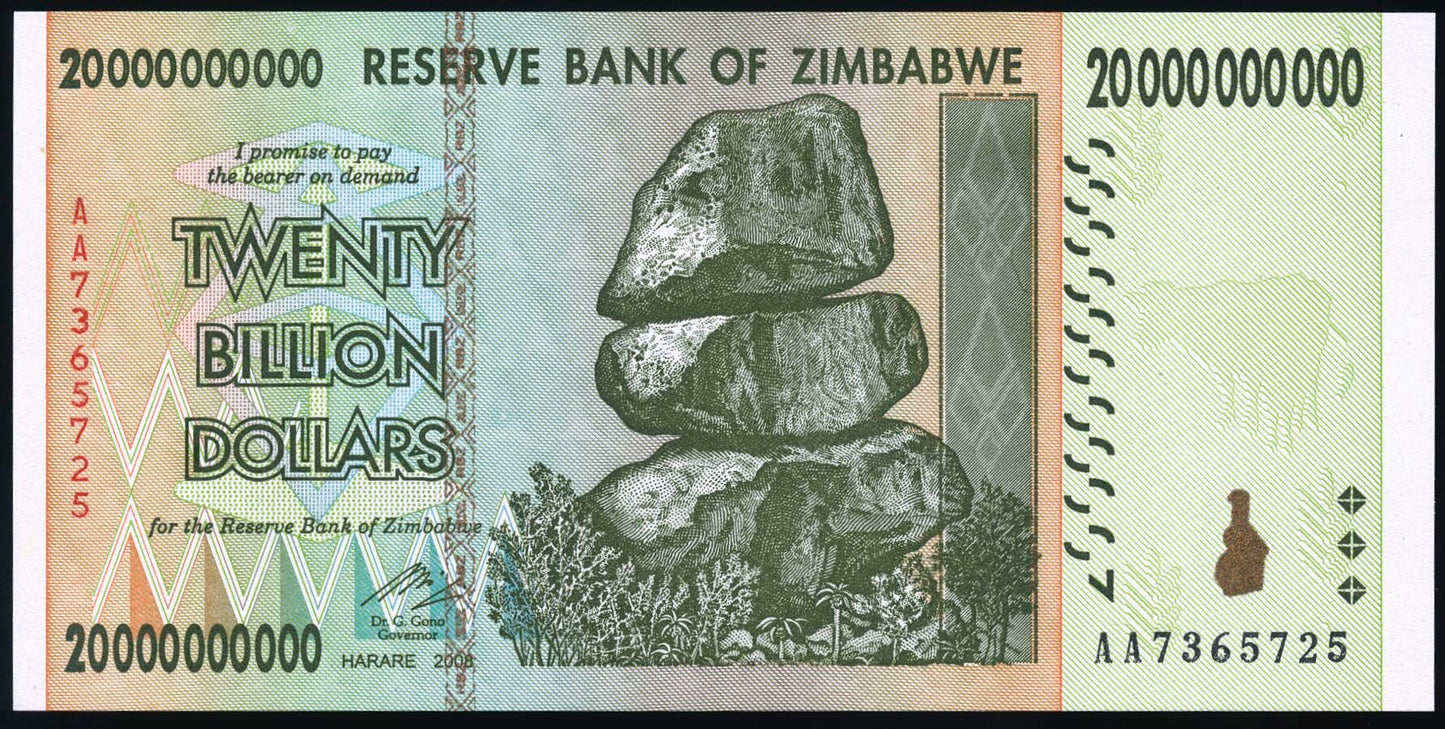 ZIMBABWE P.86 2008 20,000,000,000 (20 billion) Dollars UNC