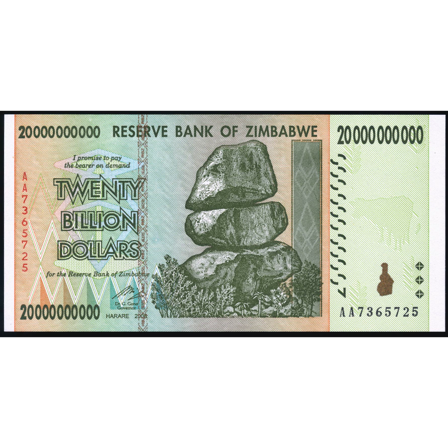 ZIMBABWE P.86 2008 20,000,000,000 (20 billion) Dollars UNC