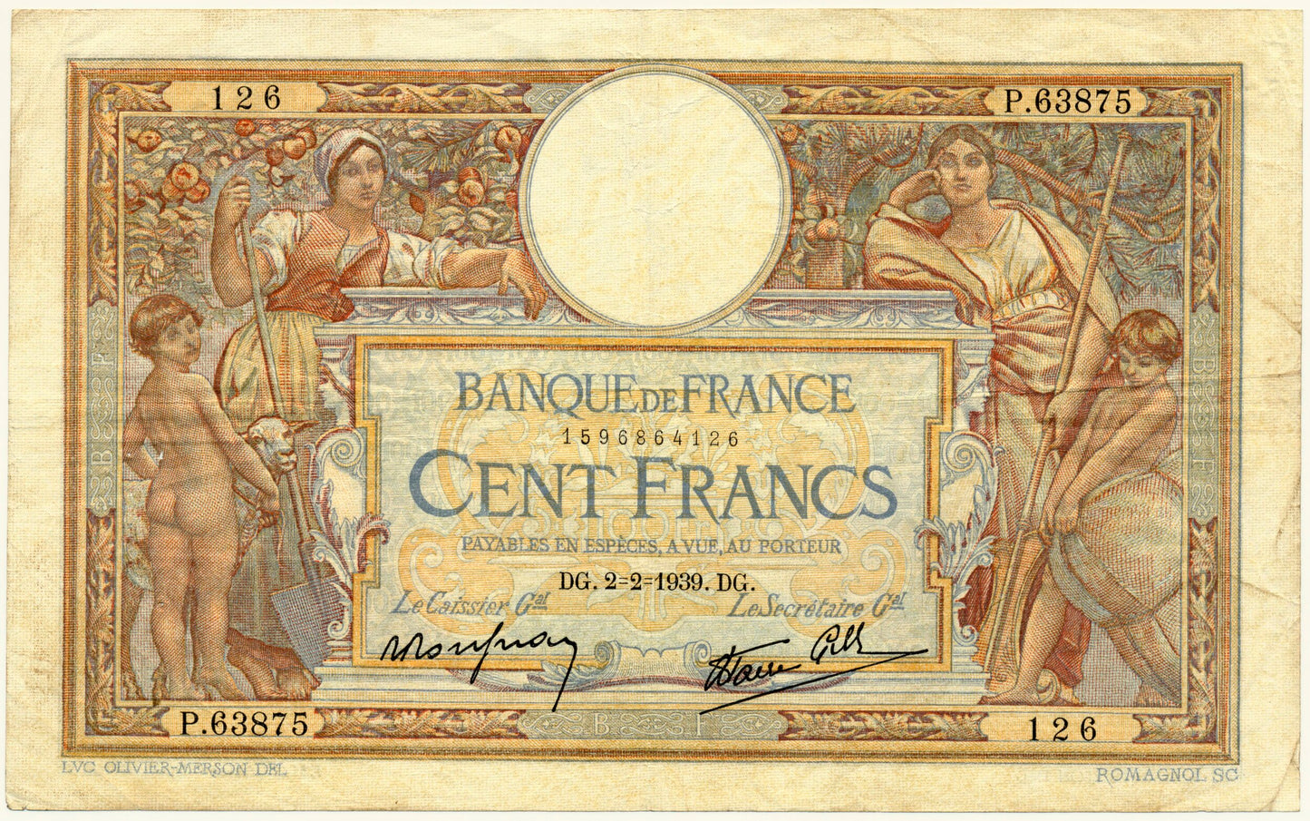 FRANCE P.86b 1939 100Fr Rousseau, Favre-Gilly VF