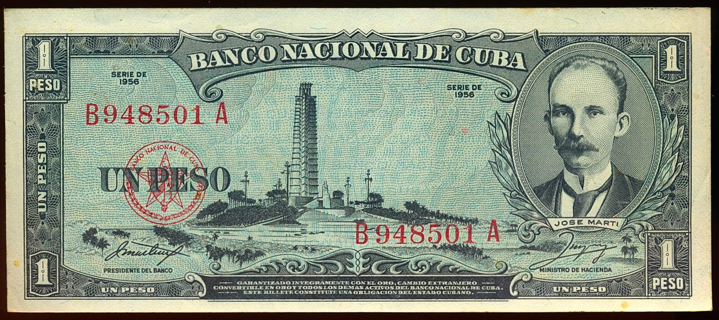 CUBA P.87c 1956 1 pesos UNC