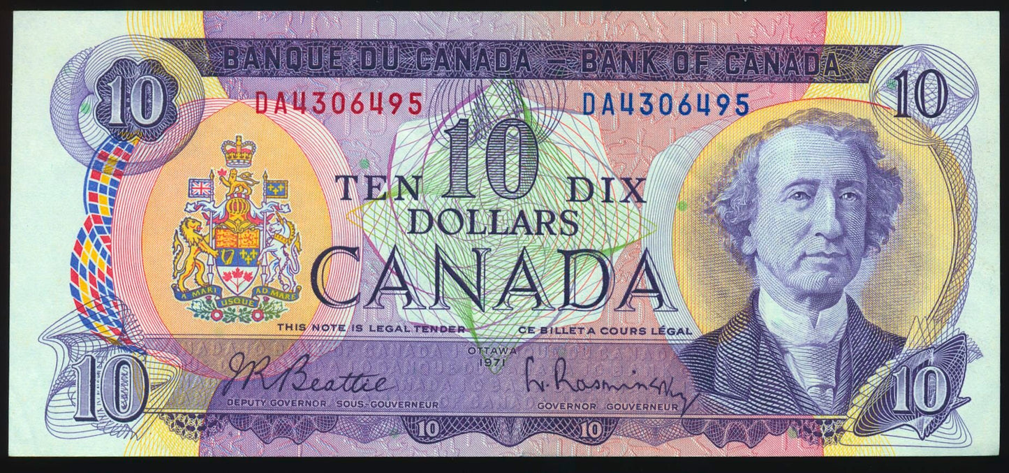 CANADA P.88a $10 1971 Beattie, Raminsky AUNC DA