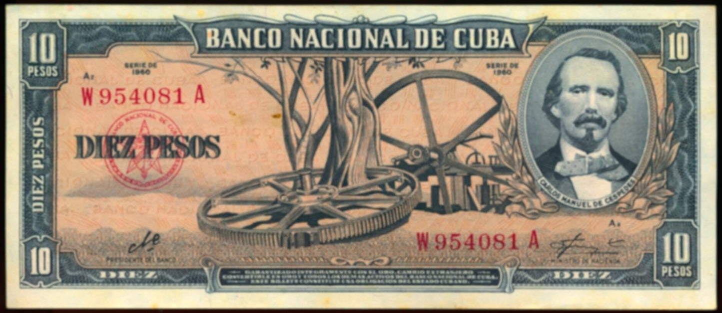 CUBA P.88c 1960 10 pesos AUNC