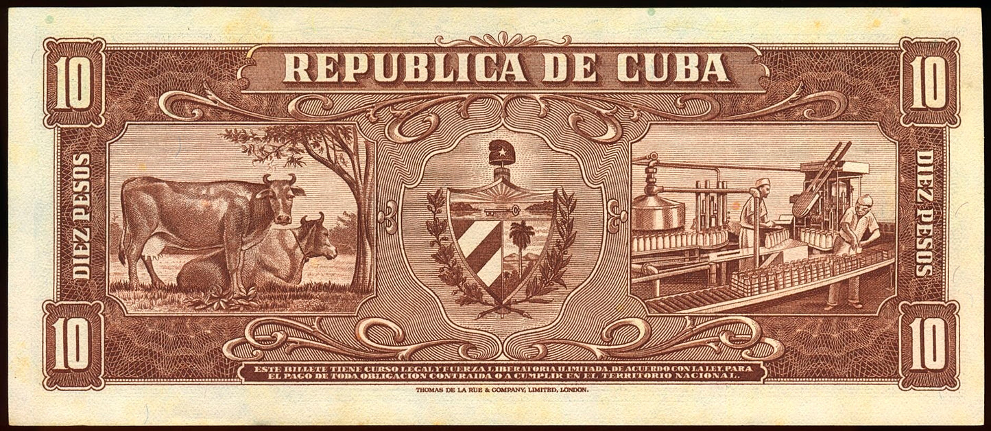 CUBA P.88c 1960 10 pesos AUNC