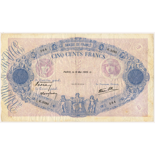 FRANCE P.88c France 1939 500Fr Bletterie, Rousseau, Favre-Gilly F