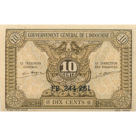 FRENCH INDO-CHINA P.89a 1942 10 Cents AUNC