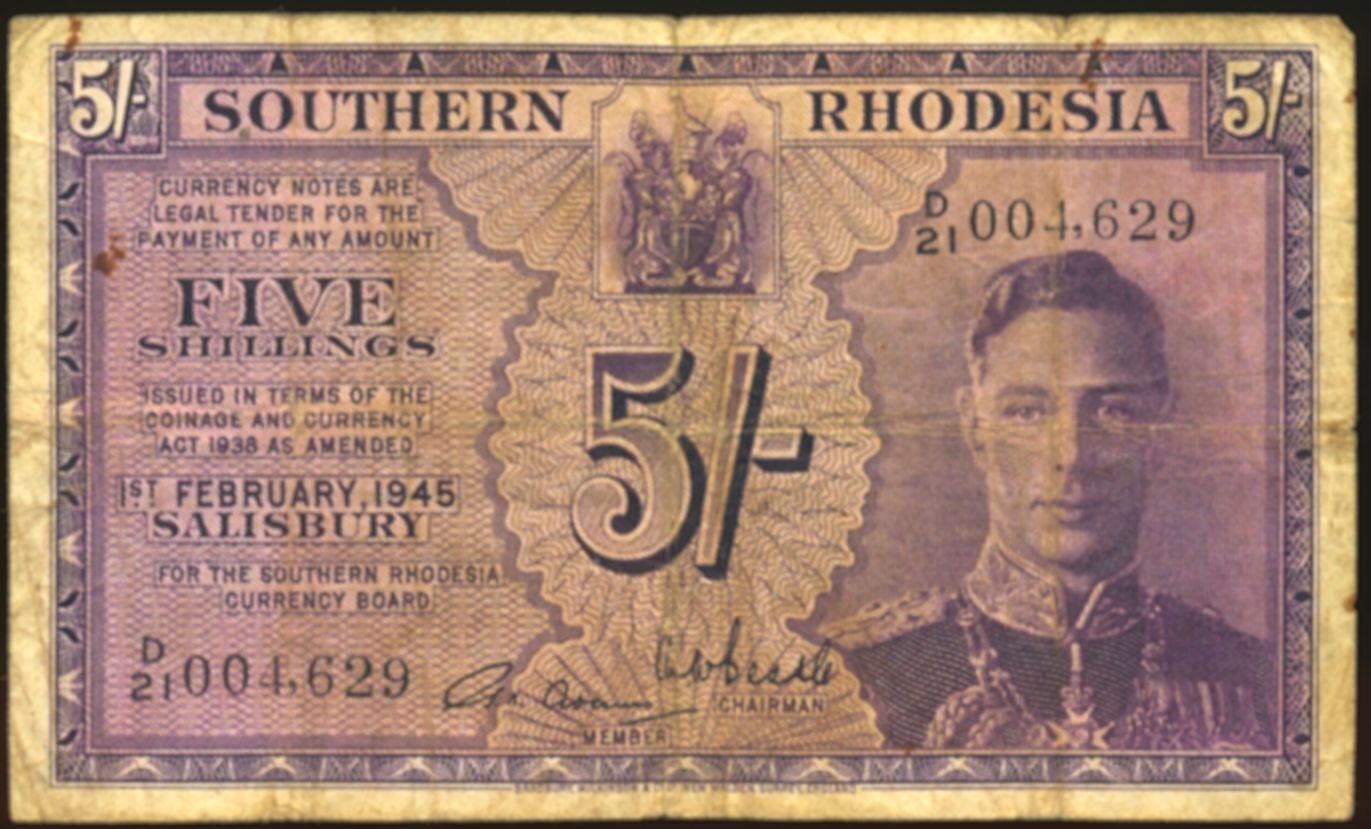 SOUTHERN RHODESIA P.8b 1945 5 Shillings F