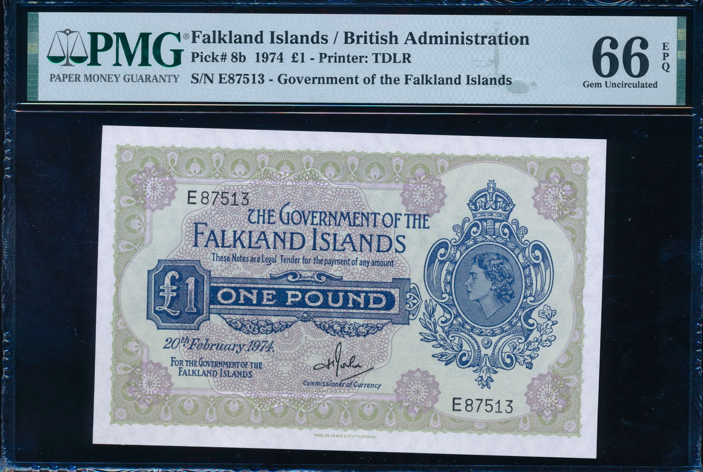 FALKLAND ISLANDS P.8b 1974 £1 66 EPQ GEM UNC