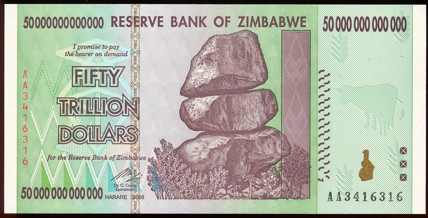 ZIMBABWE P.90 2008 50 Trillion Dollars UNC