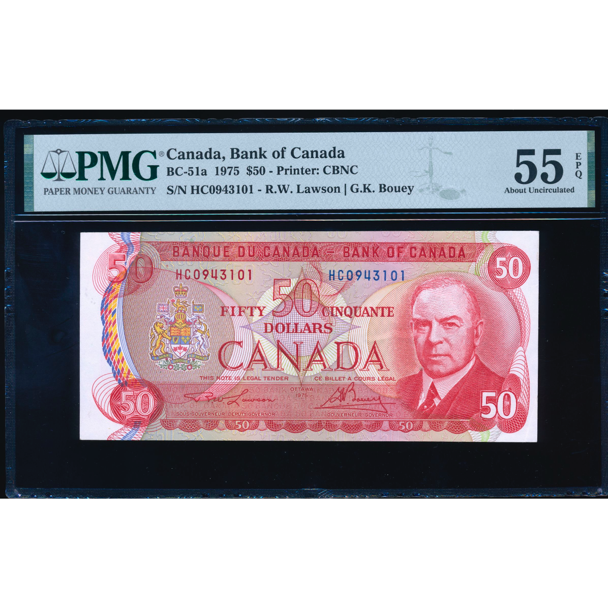CANADA P.90a BC-51a $50 1975 Lawson, Bouey AUNC 55EPQ