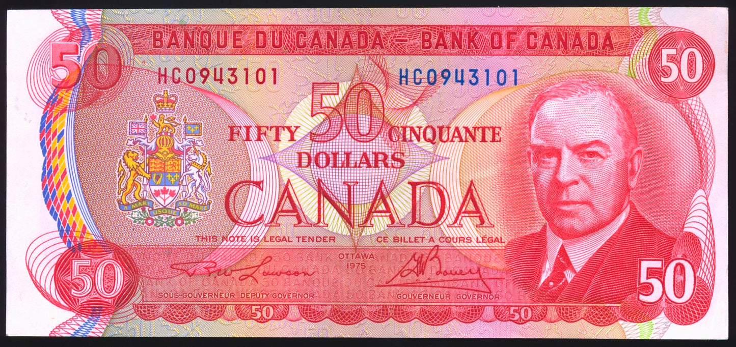 CANADA P.90a BC-51a $50 1975 Lawson, Bouey AUNC 55EPQ