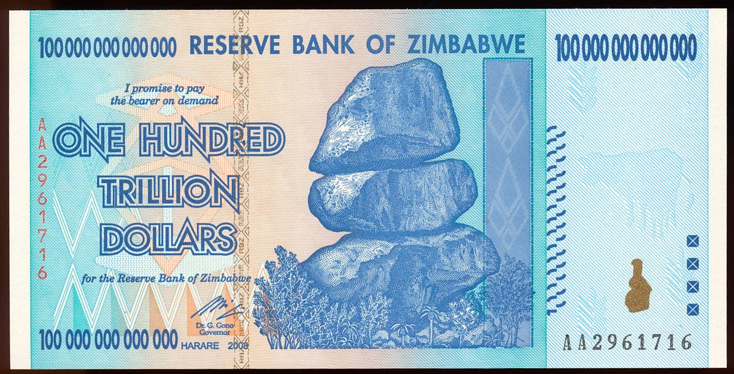 ZIMBABWE P.91 2008 100 Trillion Dollars GEM UNC 66 EPQ