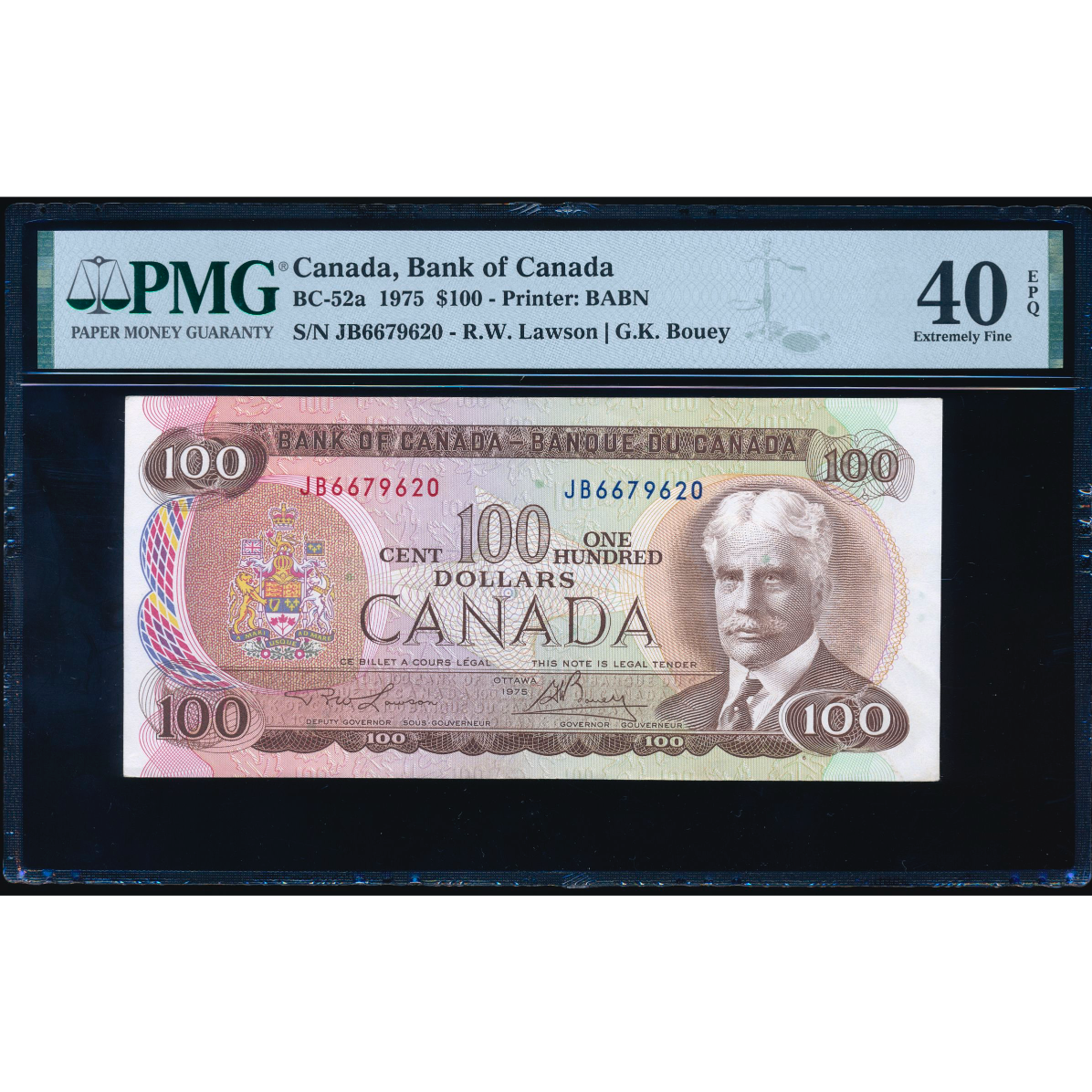 CANADA P.91a BC-52a $100 1975 Lawson Bouey EF 40 EPQ